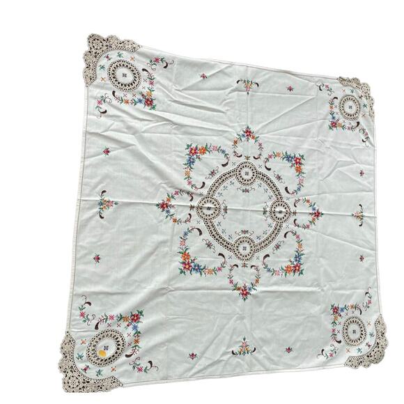 Handarbeit Brode Main Handmade Linen Tablecloth Cross Stitch Embroidery Lace - Picture 12 of 13